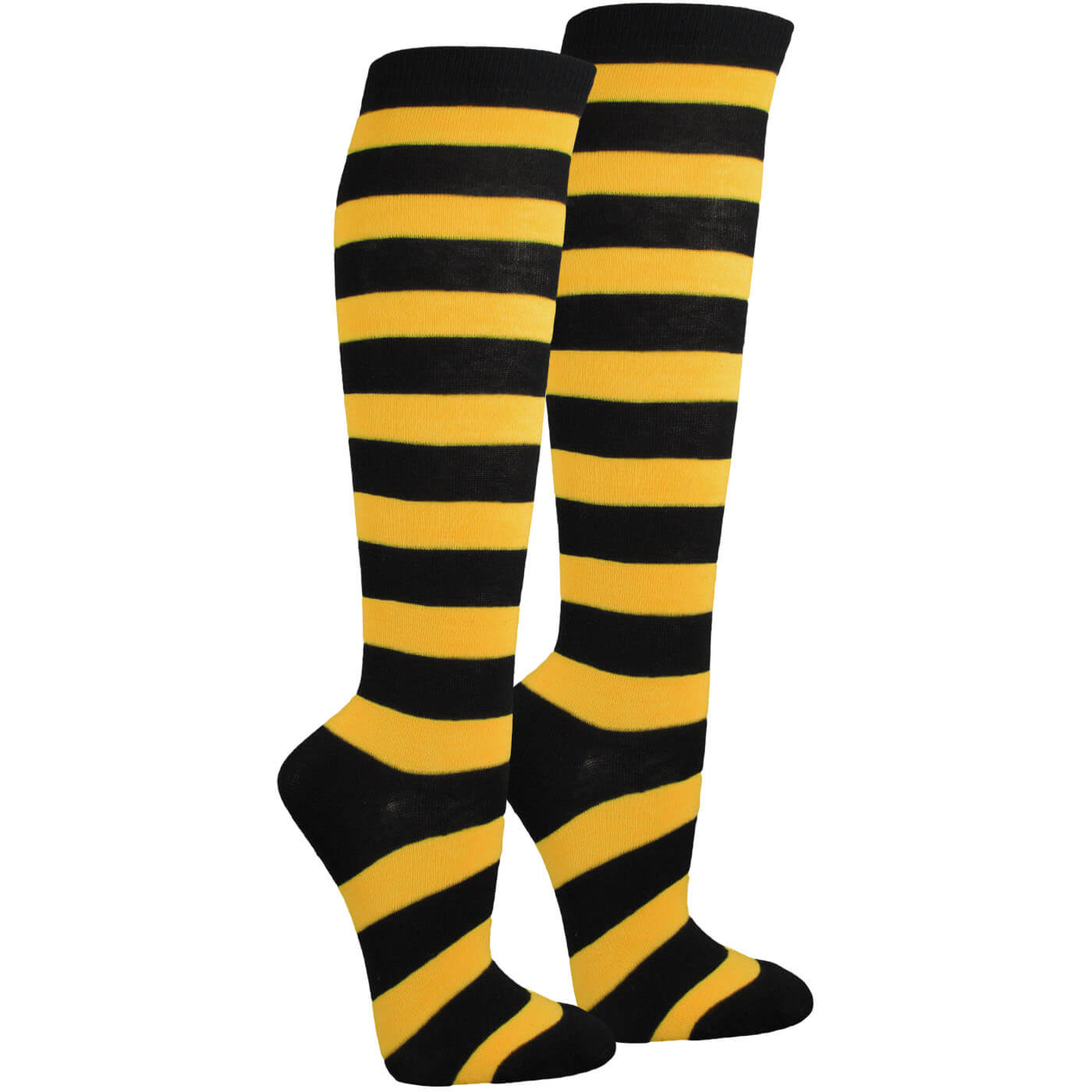 Golden Yellow and Black Wide Striped Knee High Socks for Women (1Pair)