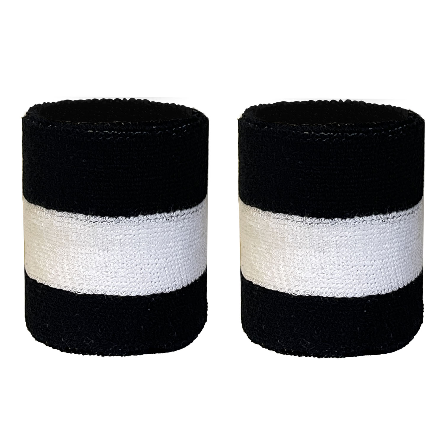 White with Black Striped Quality Wristbands, 1 Pair
