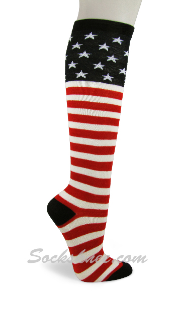 USA Flag stars and stripes Knee High American Pride Flag Socks - Click Image to Close