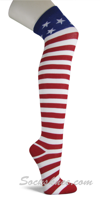 USA Flag stars and stipes Thigh High American Pride Flag Socks - Click Image to Close