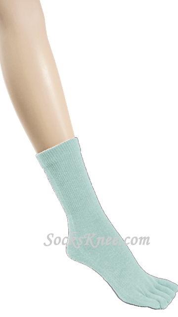 Light Blue 5fingers Toed Toe Socks, Quarter ~ Mid-calf Length - Click Image to Close