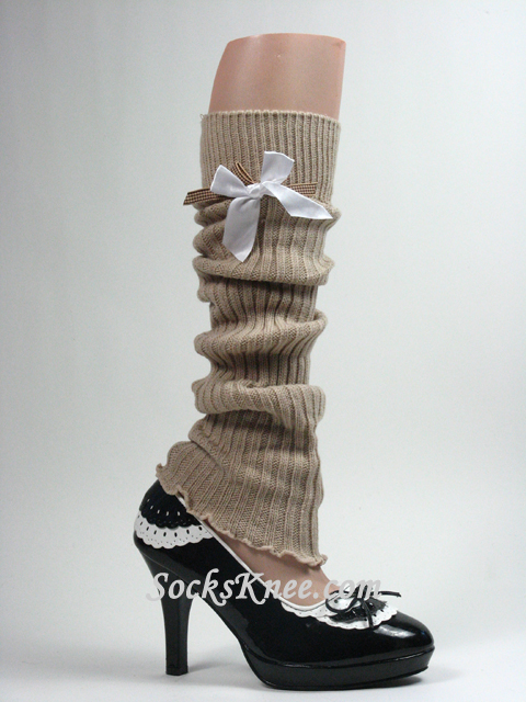 Beige Leg Warmer with Bow - Click Image to Close