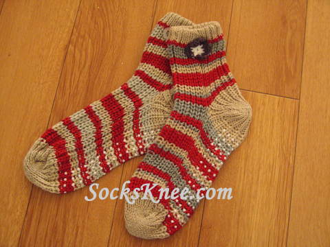 Soft Beige Red Light Grey Women's Knit Socks with Non Slid Sole - Click Image to Close