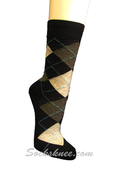 Black Charcoal Light Gray Argyle Mens Cotton MidCalf Dress socks