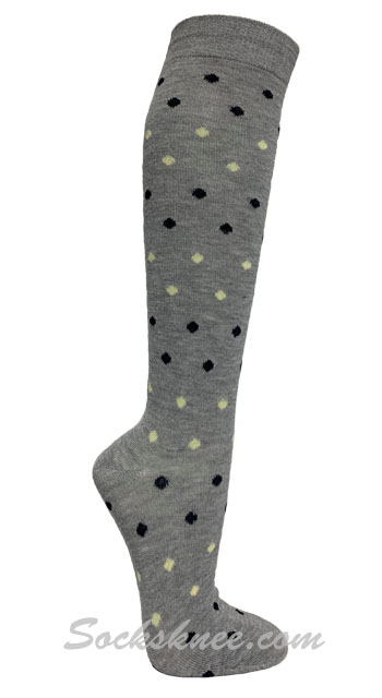 Black / Lemonade Tiny Dots Gray Women Knee high socks