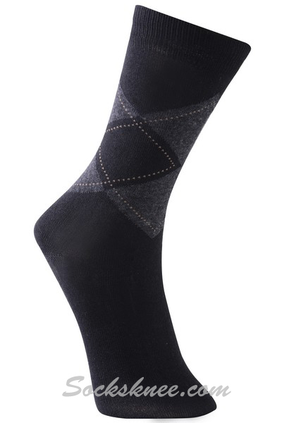 Black Men's Classic Argyle Cotton Blended Dress Socks - Click Image to Close