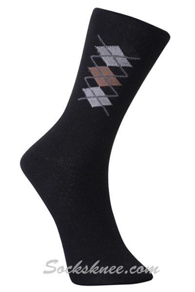 Black Men's Diamond Blended Dress Socks - Click Image to Close