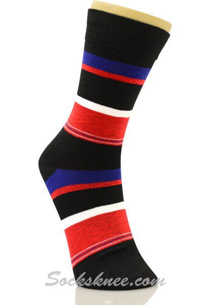 Black Red Blue Stripes Mens Cotton Dress Socks