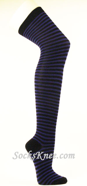 Black and Purple Thin Over Knee striped socks