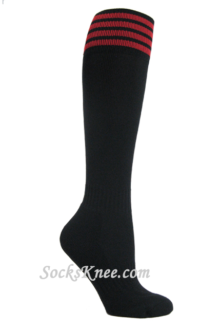 Black Youth Football/Sports Knee socks with Red stripes