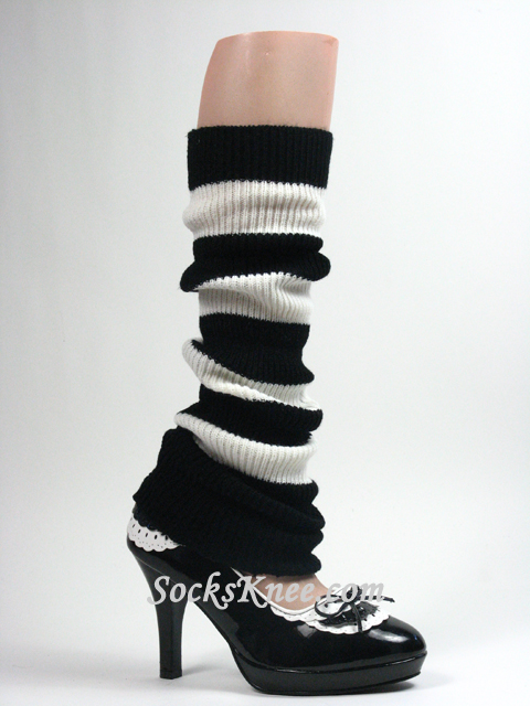 Black and White Striped Leg Warmer - Click Image to Close