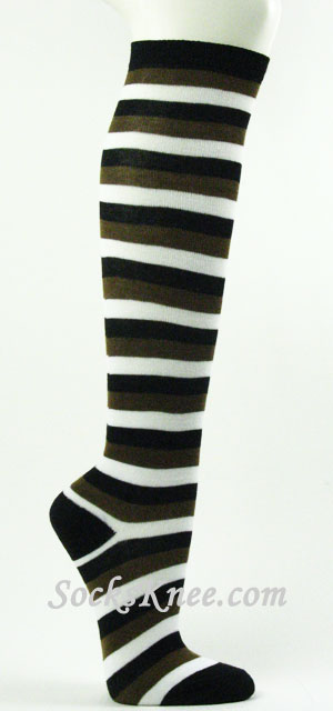Black Brown White Muti Color Striped Knee Socks