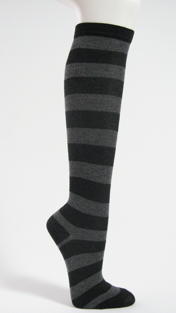 Black and charcoal grey wider striped knee high socks