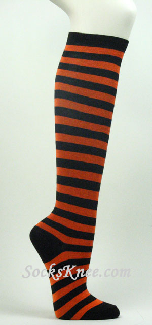 Black and Dark Orange striped knee socks - Click Image to Close