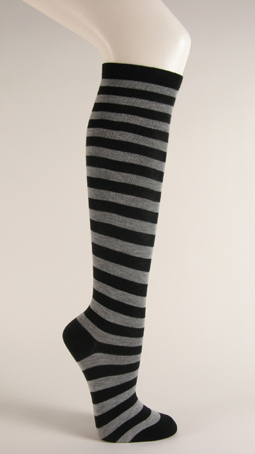 Black and gray striped knee socks - Click Image to Close