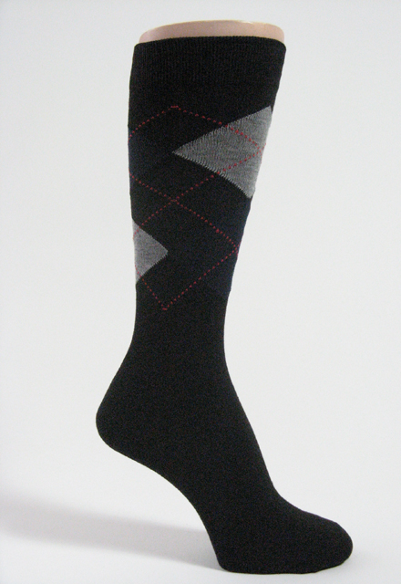 Black grey navy Mens argyle socks mid calf