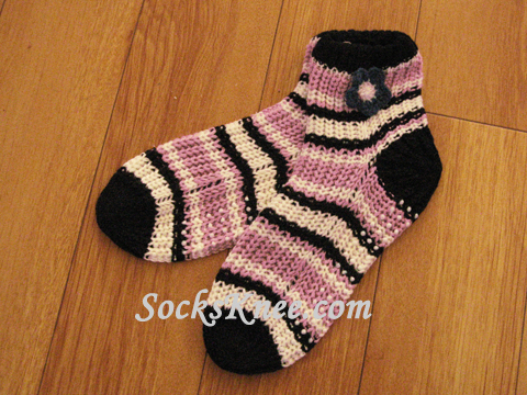 Black x Lavender x White Stripe Cute Knit Sock w/ Non Slid Sole - Click Image to Close
