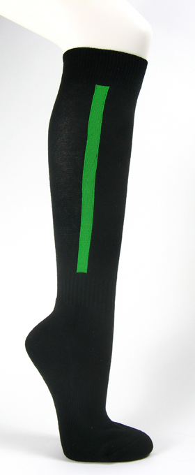 Black mens knee socks with bright green stripe for baseball and