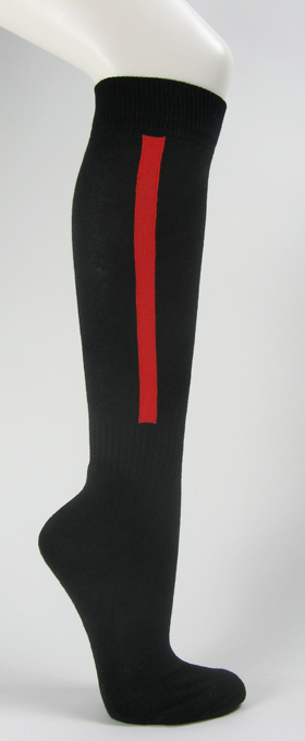 Black mens knee socks with red stripe for baseball and sports - Click Image to Close