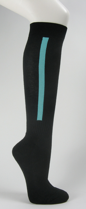 Black mens knee socks with sky blue stripe for baseball and spor - Click Image to Close