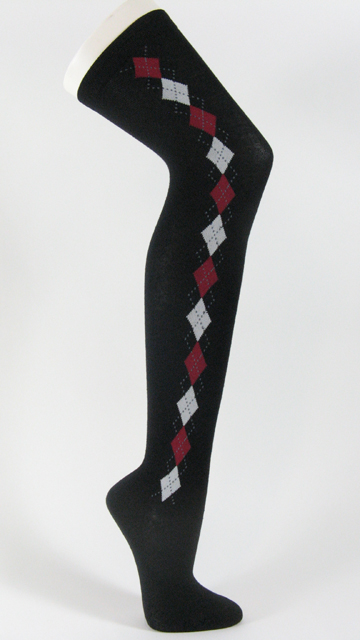 Black over knee argyle socks along the side