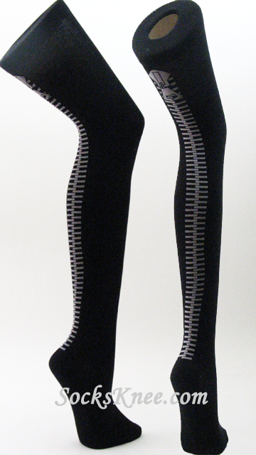 Black Over Knee Socks with Zipper Design on the Back