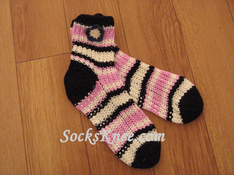 Black x Pink x White Stripe Cute Knit Socks with Non Slid Sole - Click Image to Close