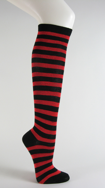 Black and red striped knee socks