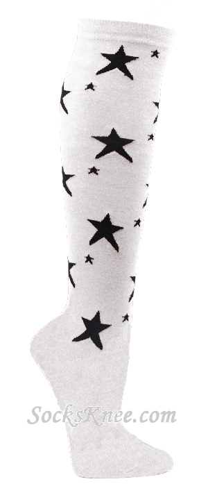 White with Black Star Logo / Symbol Knee Socks
