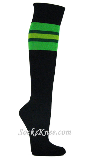 Black Striped Sock w BrightGreen Green Lime Green for Sports