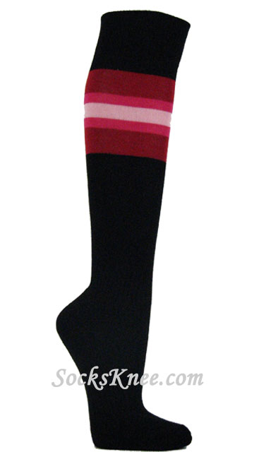 Black Stripe Socks With Red, Bright Pink, Light Pink for Sports - Click Image to Close
