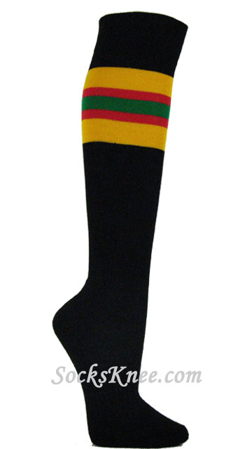 Black Stripe Socks With Gold Yellow Red Green for Sports - Click Image to Close