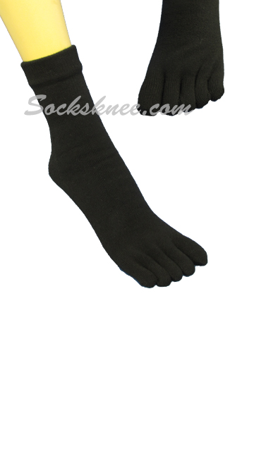 Black Thick 5 Finger Winter Toe Socks, Quarter ~ Midcalf Length