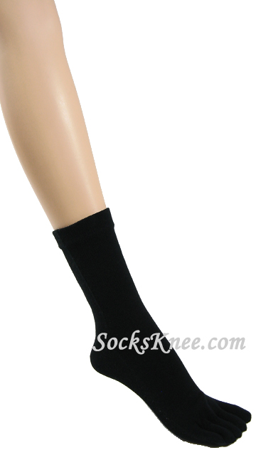 Black 5fingers Toed Toe Socks, Quarter ~ Midcalf Length