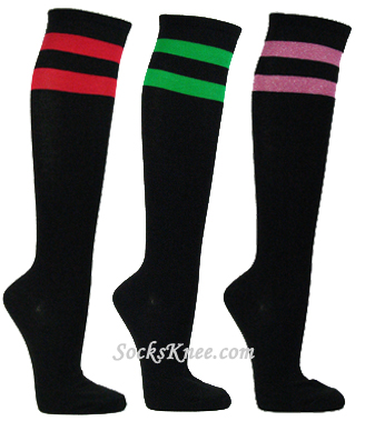 2 Stripes Black Knee Socks