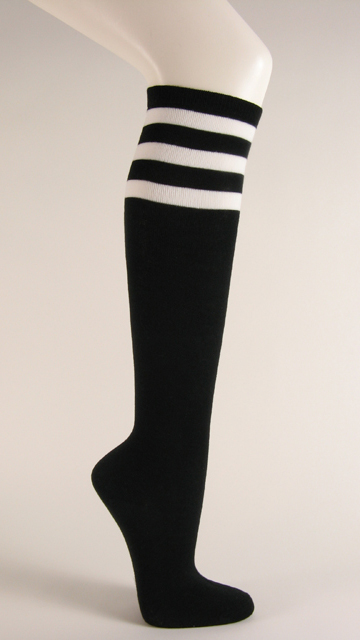 knee high socks white with black stripes