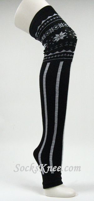 Black with White Vertical Stripe Long Leg Warmer - Click Image to Close