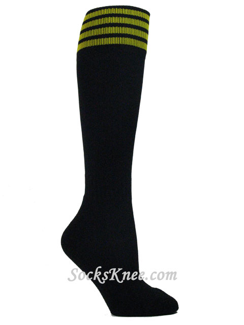 Black Youth Football/Sports knee socks with Yellow stripes