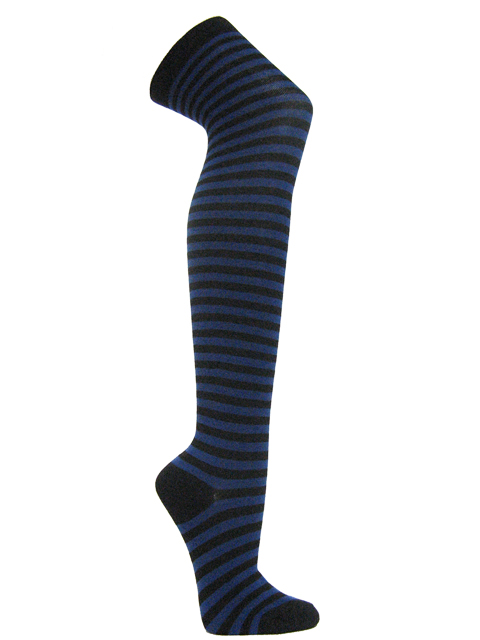 Black and blue over knee striped socks - Click Image to Close