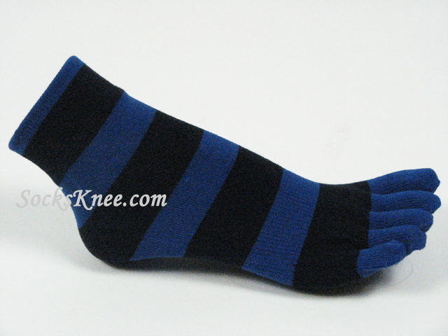 Blue Navy Striped Toe Toe Socks, Ankle High - Click Image to Close
