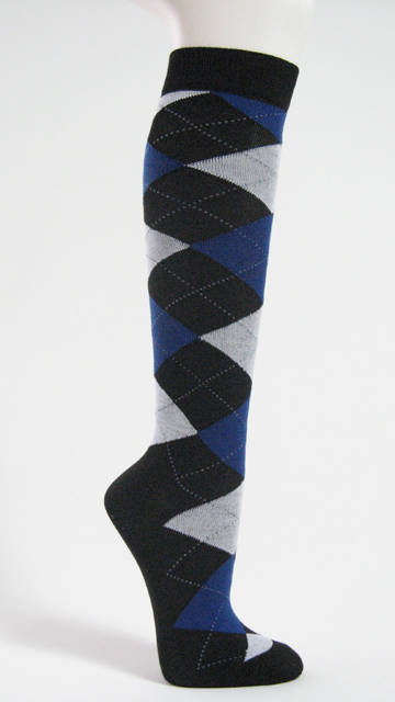 Blue grey black argyle knee socks