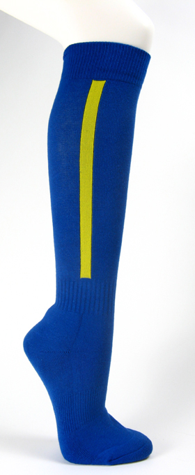 Blue mens knee socks with bright yellow striped for baseball and