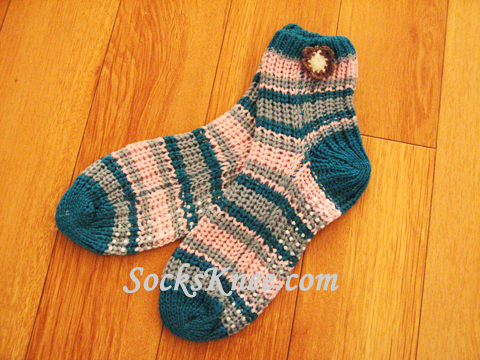 Bright Blue Light Pink Gray Women's Knit Sock with Non-Skip Sole - Click Image to Close