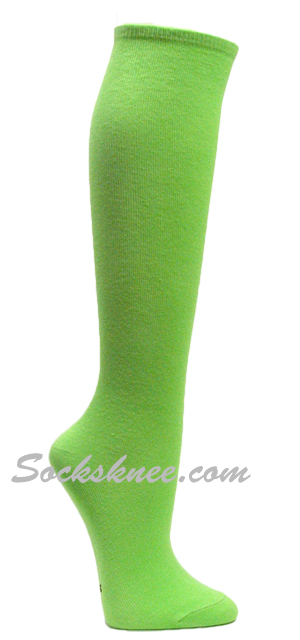Bright Lime Green womens fashion casual knee socks - Click Image to Close