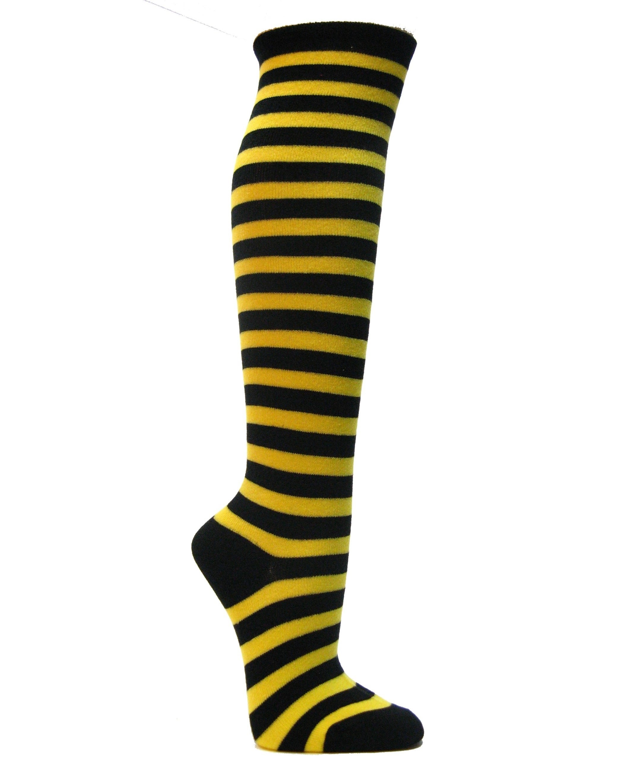 Black / Bright Yellow Stripes Women's Fashion High Socks