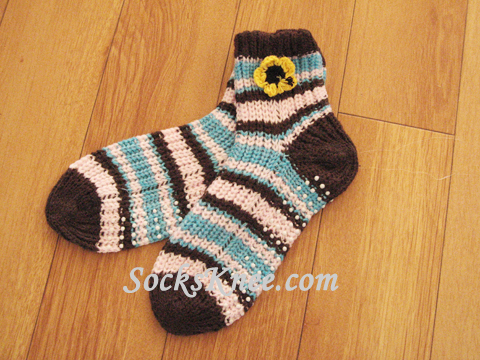 Dark Brown, Light Blue, Light Pink Knit Sock with Non-Skip Sole