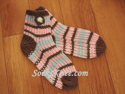 Brown, Light Pink, Light Blue Knit Socks with Non-Skid Sole