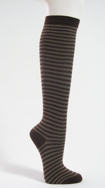 Brown thin striped knee high socks - Click Image to Close