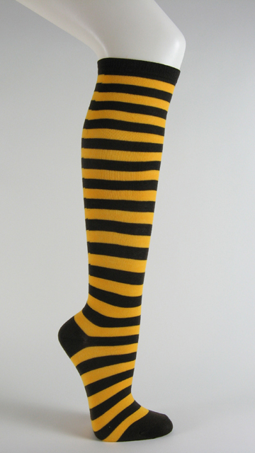 Brown and yellow striped knee socks