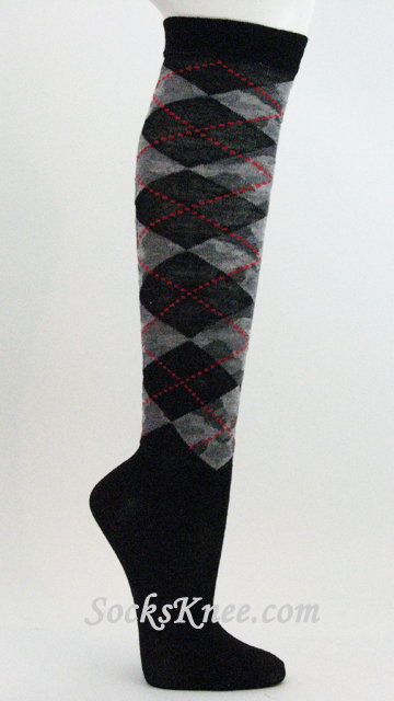 Camo Gray Black Argyle knee sock for Women